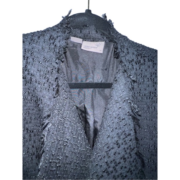 Vero Moda Open Front Textured Fringe Blazer Black Great Condition Size 40 Large - Picture 4 of 7